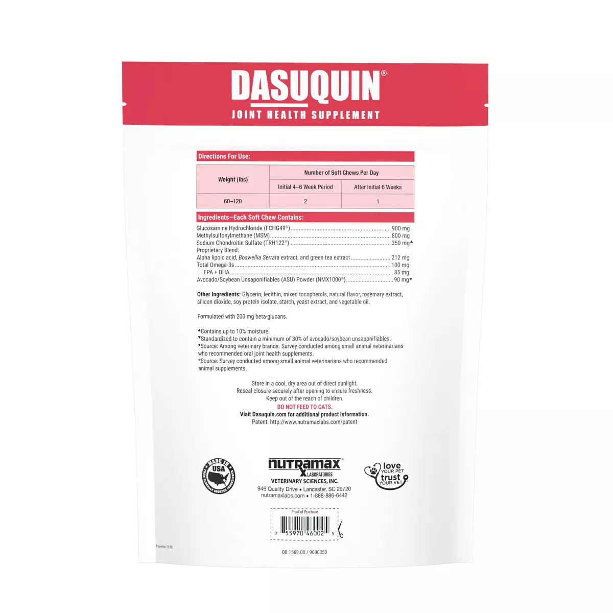 Nutramax Dasuquin® Joint Health Supplement for Large Senior Dogs Over 60 lbs, Soft Chews, 84 Count