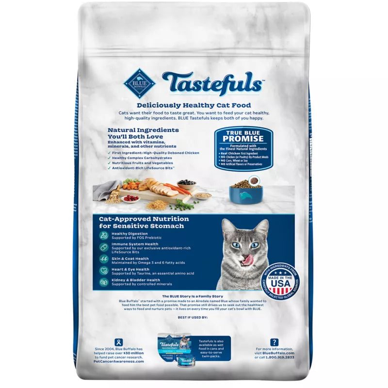 Blue Buffalo Tastefuls Adult Cat Sensitive Stomach Dry Food - Natural, Chicken & Brown Rice - Image 2