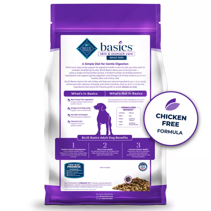 Blue Buffalo Basics Skin & Stomach Care Adult Dog Dry Food - Grain Free, Turkey & Potato - Image 2