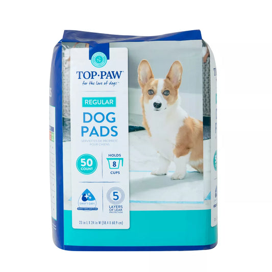 Top Paw Regular Premium Dog and Puppy Pee Pads, Potty Training, 23 x 24, Unscented, 50 Count