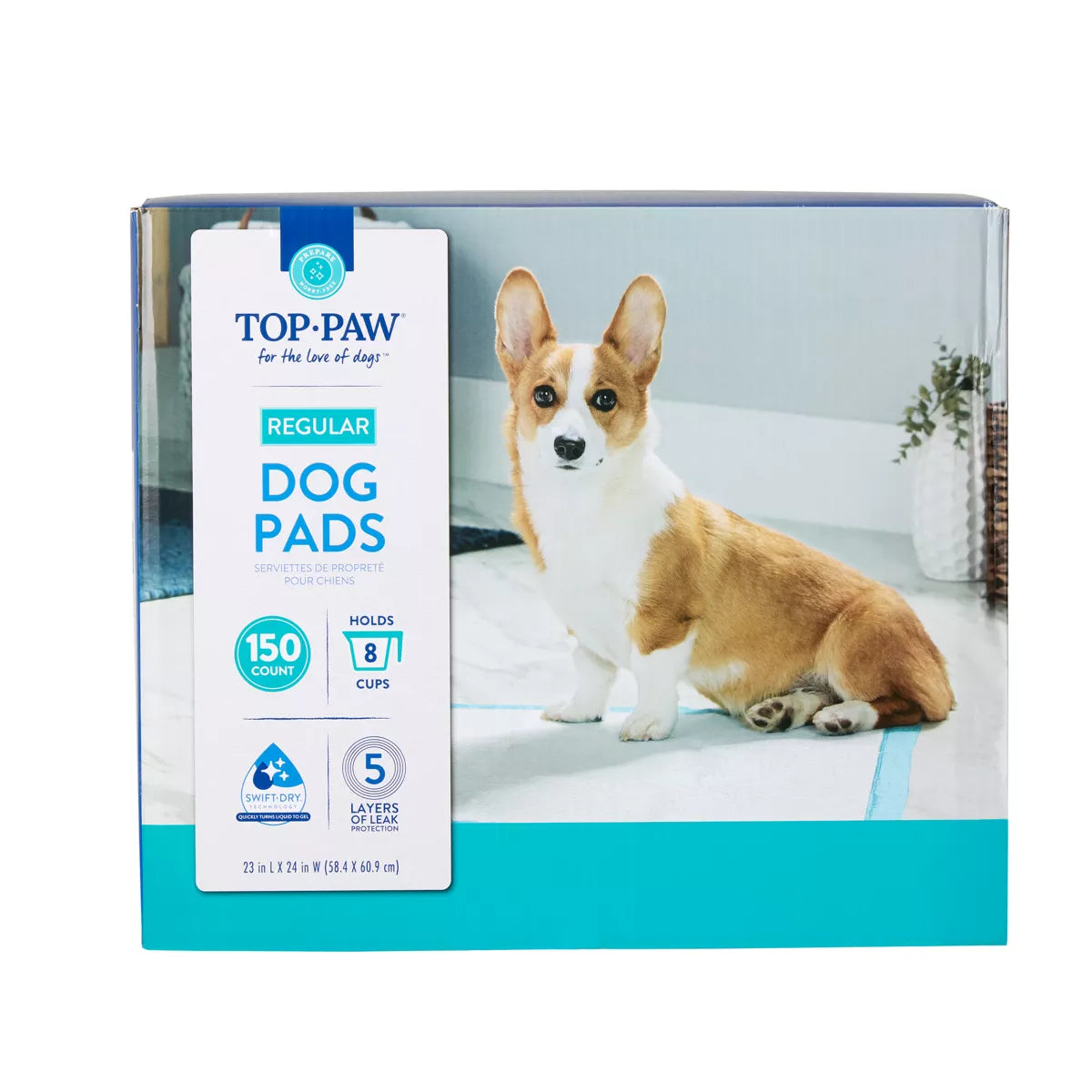 Top Paw Regular Premium Dog and Puppy Pee Pads, Potty Training, 23 x 24, Unscented, 150 Count