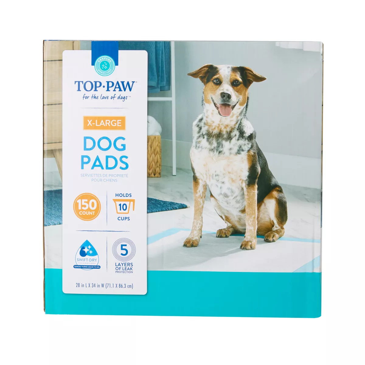 Top Paw X-Large Premium Dog and Puppy Pee Pads, Potty Training, 28 x 34, Unscented, 150 Count
