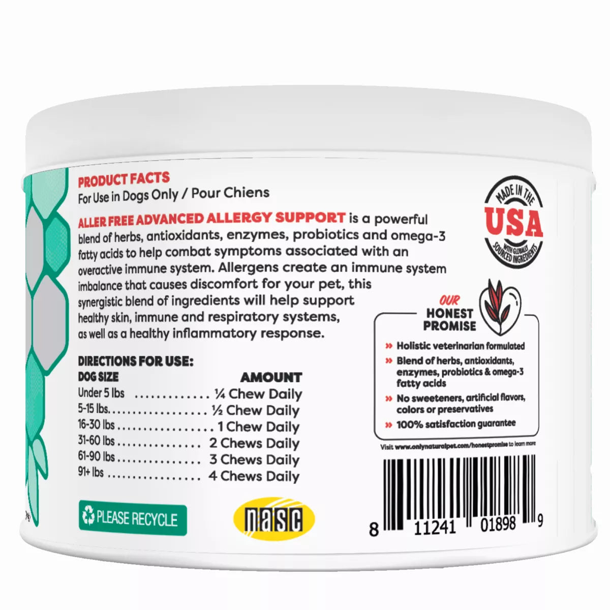 Only Natural Pet Dog Aller Free Advanced Allergy Support Soft Chews, Natural Bacon Flavor, 60 Count