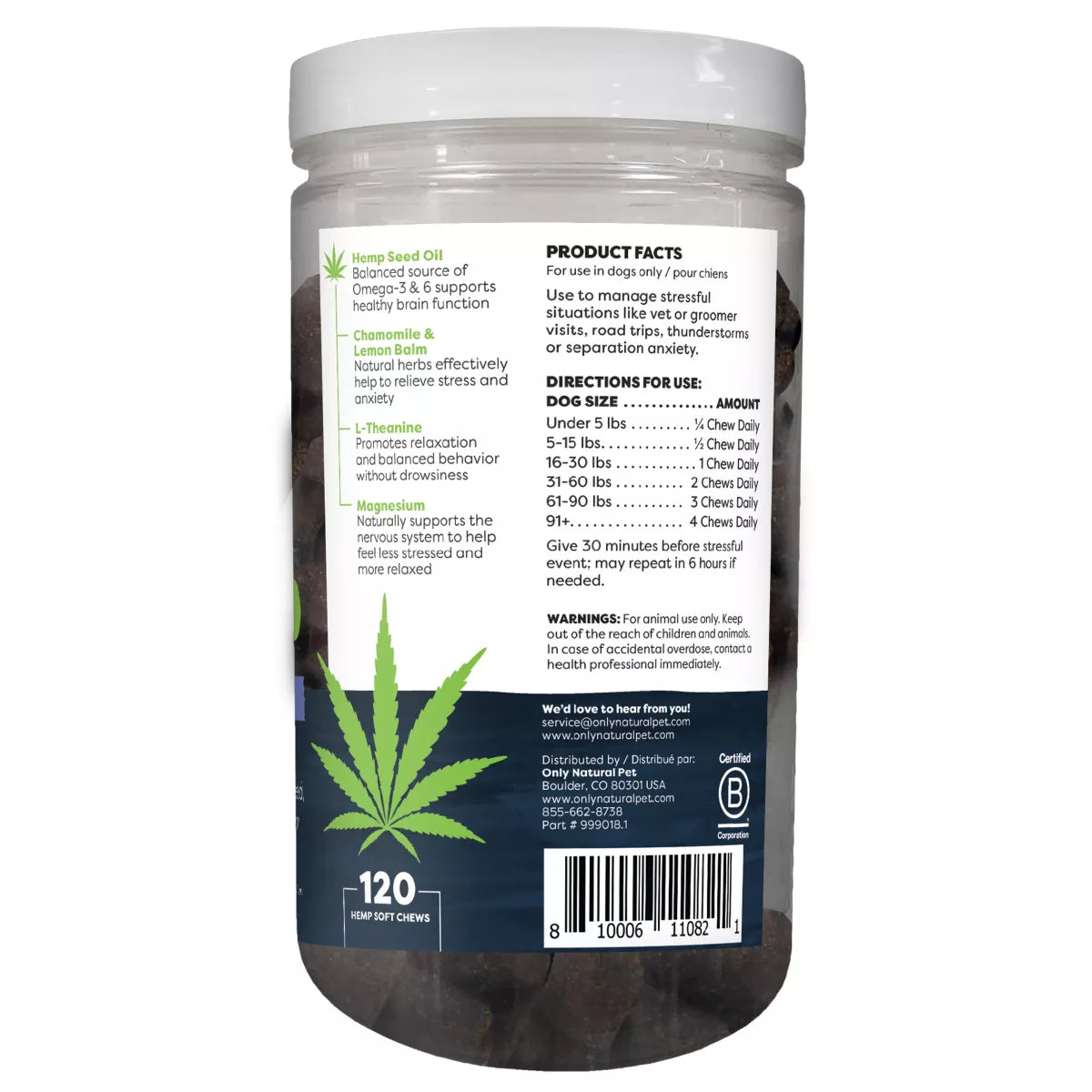 Only Natural Pet® Hemp Calming Support Soft Chews for Dogs - Stress & Anxiety Relief