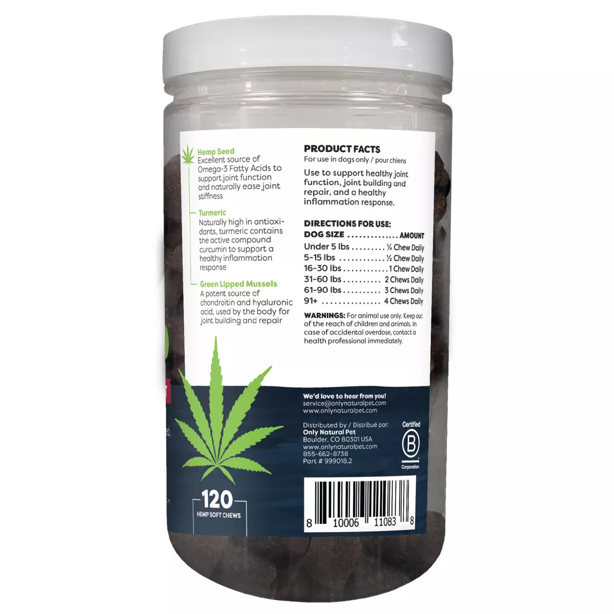 Only Natural Pet® Hemp Hip & Joint Support for Dogs - Soft Chew Hip & Joint Supplement - 120 Count