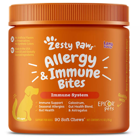 Zesty Paws Dog Allergy & Immune Bites, Probiotics for Itchy Skin & Ears, Lamb Flavor, 90ct