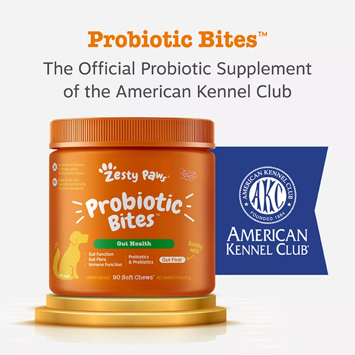 Zesty Paws Dog Probiotic Bites, Gut Flora & Digestive Supplements, Pumpkin Flavor, 90-250 Count