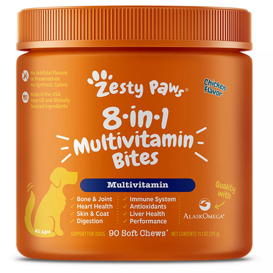 Zesty Paws 8-in-1 Multivitamin Supplement for Dogs - Chicken Flavored Soft Chews