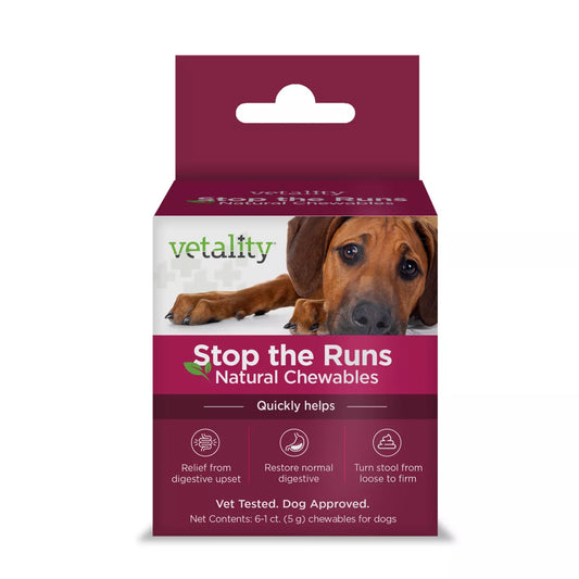 Vetality "Stop The Runs" 5g Chewables for Dogs - Probiotic & Degestive Supplement - 6 Count
