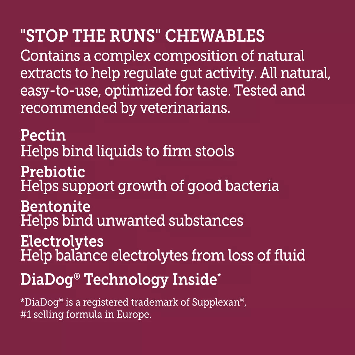 Vetality "Stop The Runs" 5g Chewables for Dogs - Probiotic & Degestive Supplement - 6 Count