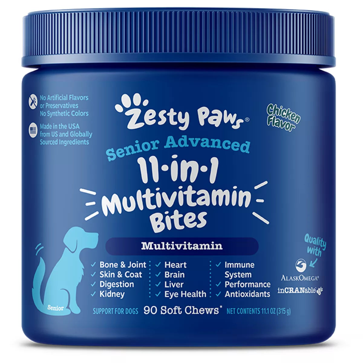 Zesty Paws Senior Advanced 11-in-1 Multivitamin Bites for Dogs - Chicken Flavored - 90 Count
