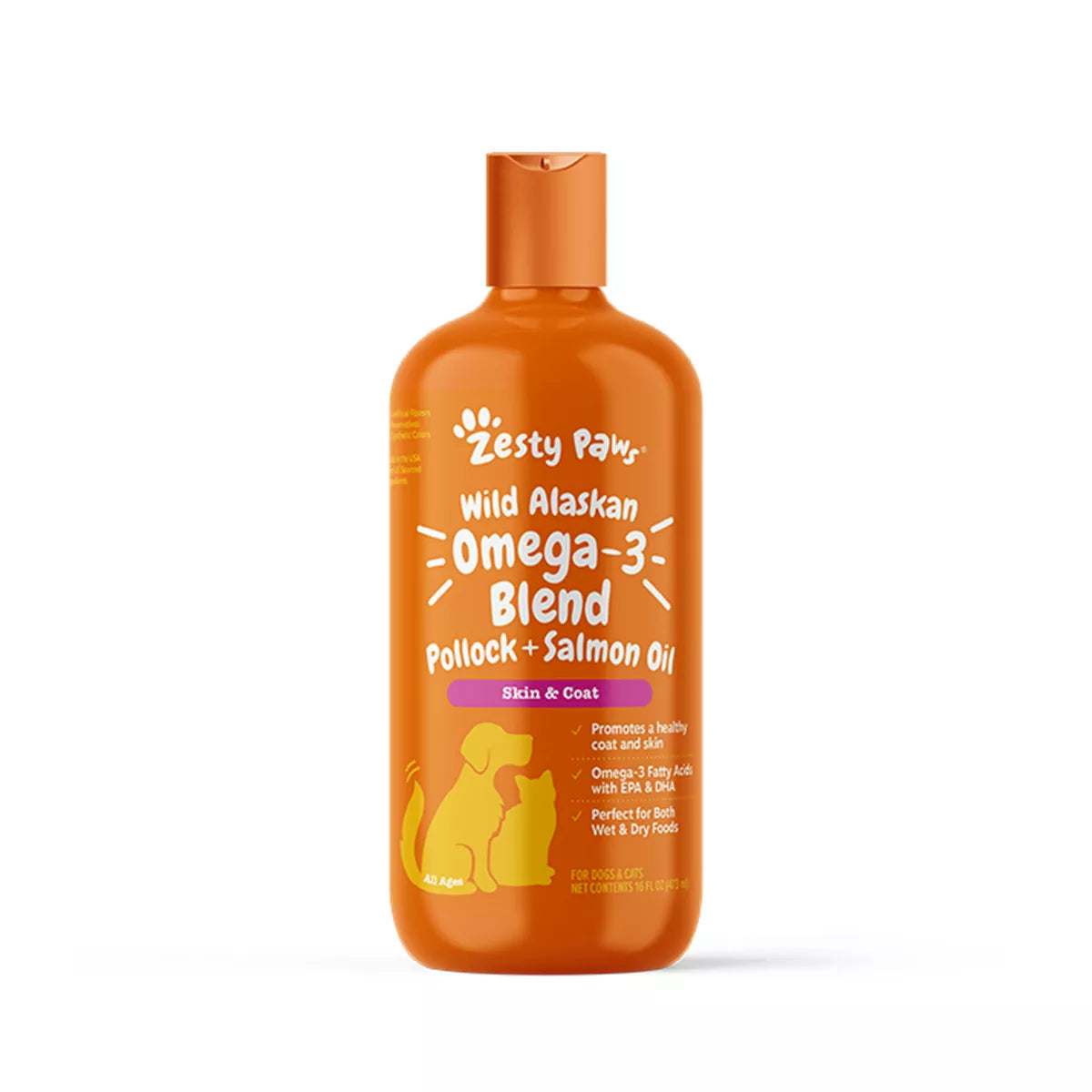 Zesty Paws Dog & Cat Wild Alaskan Omega-3 - Skin & Coat Support with Pollock & Salmon Oil, 8-32 oz
