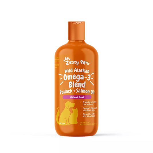 Zesty Paws Dog & Cat Wild Alaskan Omega-3 - Skin & Coat Support with Pollock & Salmon Oil, 8-32 oz