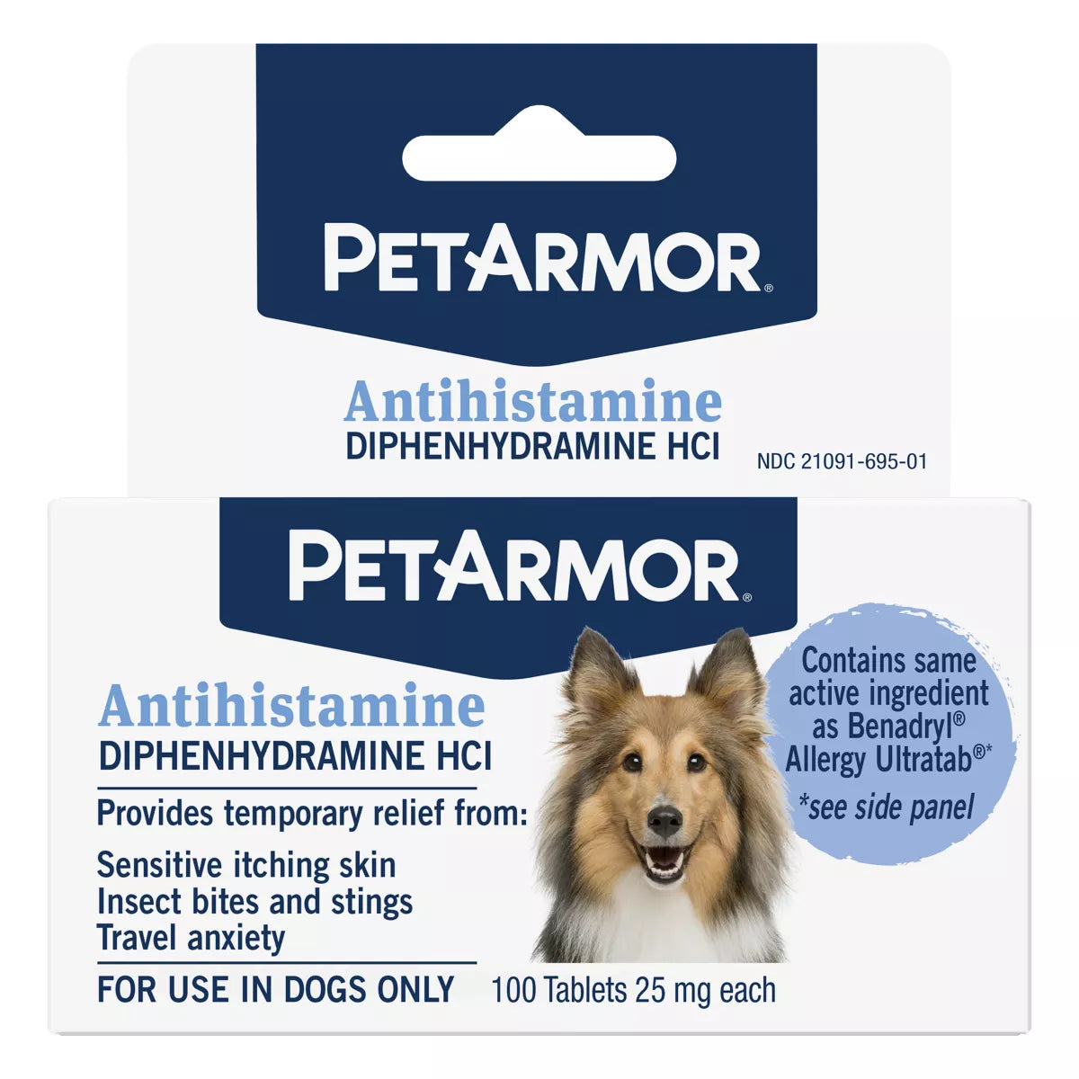 PetArmor Dog Antihistamine Diphenhydramine HCI Tablets, Itch Relief & Probiotic, 100 Count