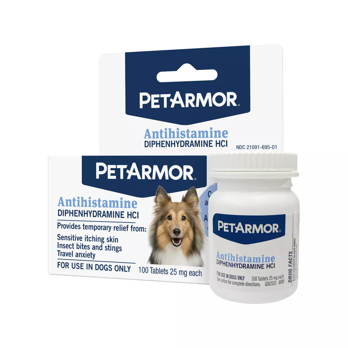 PetArmor Dog Antihistamine Diphenhydramine HCI Tablets, Itch Relief & Probiotic, 100 Count