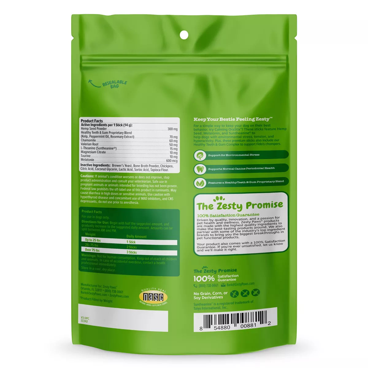 Zesty Paws Hemp Elements Calming OraStix for Dogs - Peppermint Flavor - 12 oz