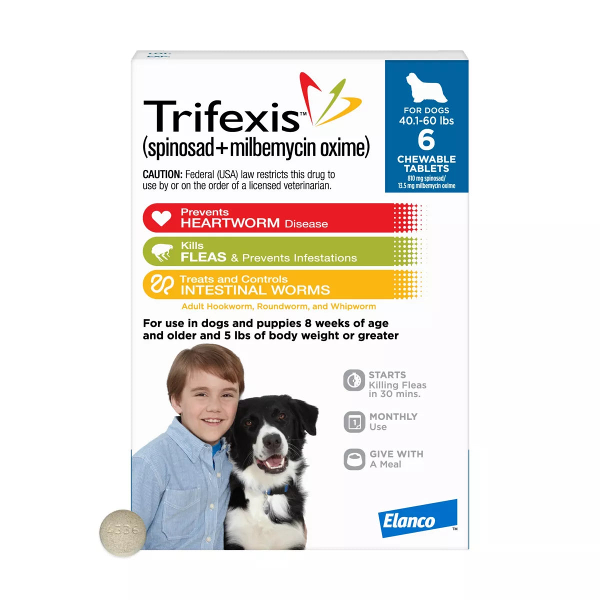 Trifexis Heartworm Prevention, Treats & Controls Flea Infestations + 4 Other Worms, Dogs 40.1-60 lbs