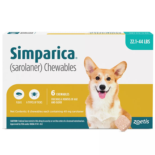 Simparica Chewables for Dogs, 22.1-44 lbs - 3 or 6 Month Supply