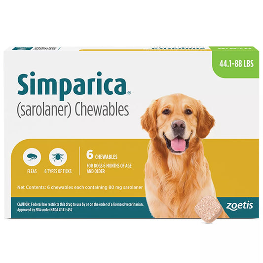 Simparica Chewables for Dogs, 44.1-88 lbs - 3 or 6 Month Supply
