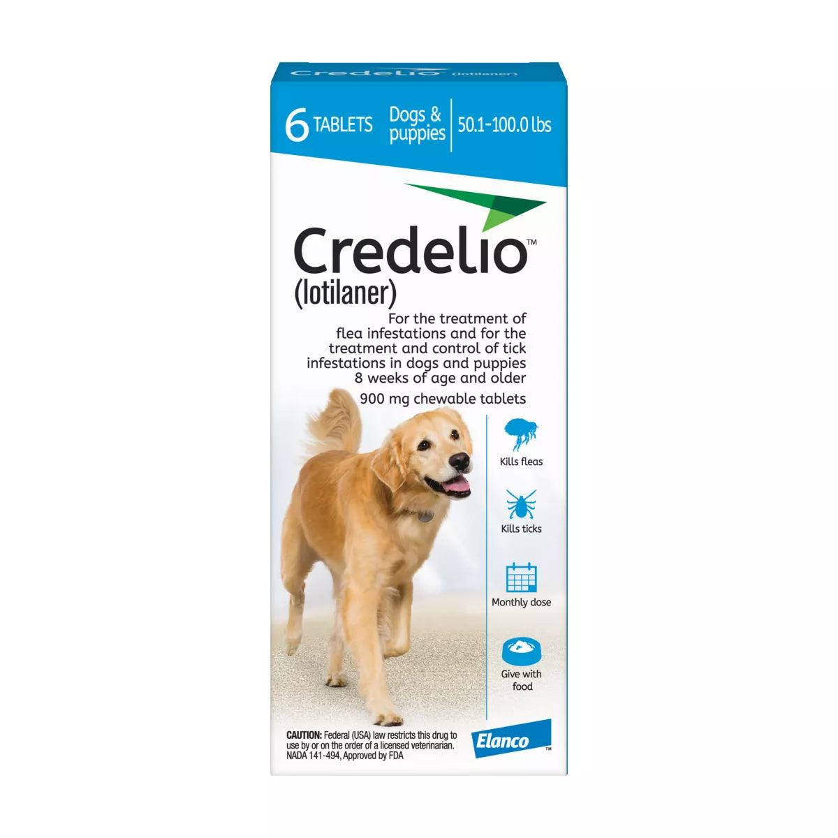 Credelio (lotilaner) Tick & Flea + Flea Infestation Protection Dogs 50.1-100 lbs - 1, 3, 6 CT