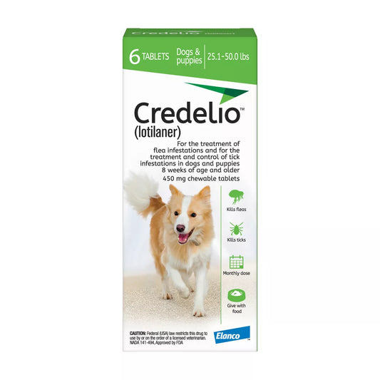 Credelio (lotilaner) Tick & Flea + Flea Infestation Protection Dogs 25.1-50.0 lbs - 1, 3, 6 CT