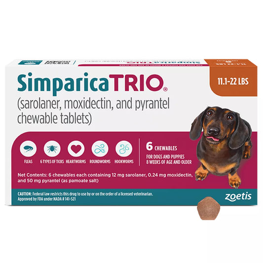 Simparica Trio Chewable Tablets for Dogs - 11.1-22 lbs, Caramel Box