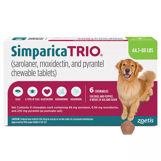 Simparica Trio Chewable Tablets for Dogs - 44.1-88 lbs, Green Box