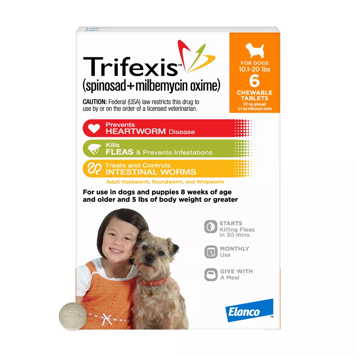 Trifexis Heartworm Prevention, Treats & Controls Flea Infestations + 4 Other Worms, Dogs 10.1-20lbs