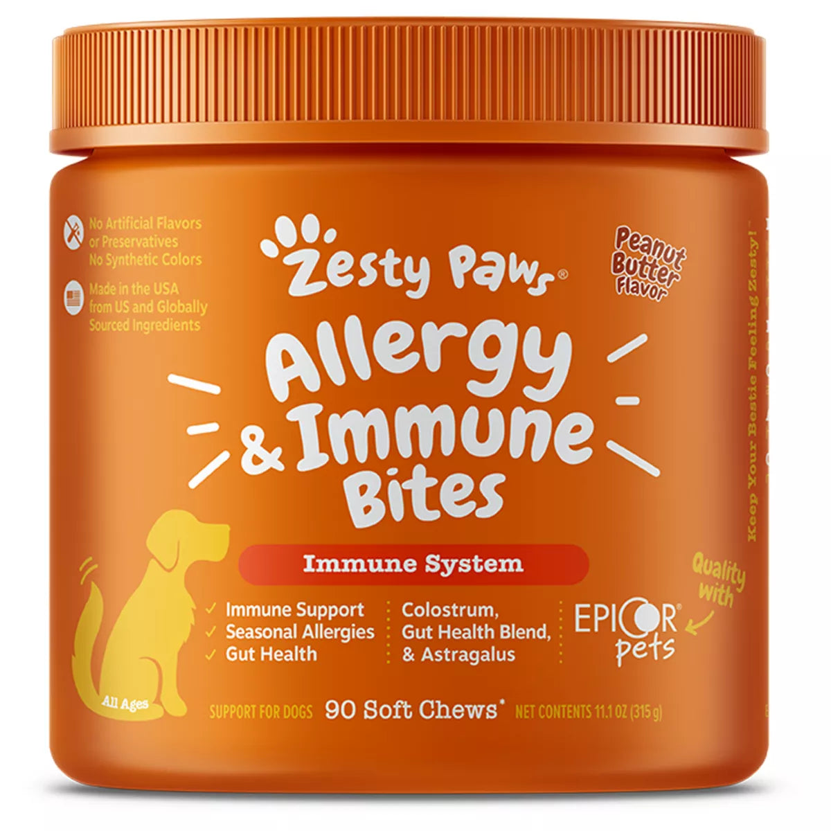 Zesty Paws Dog Allergy & Immune Bites, Immune Support & Gut Health, Multiple Flavors, 90 Count