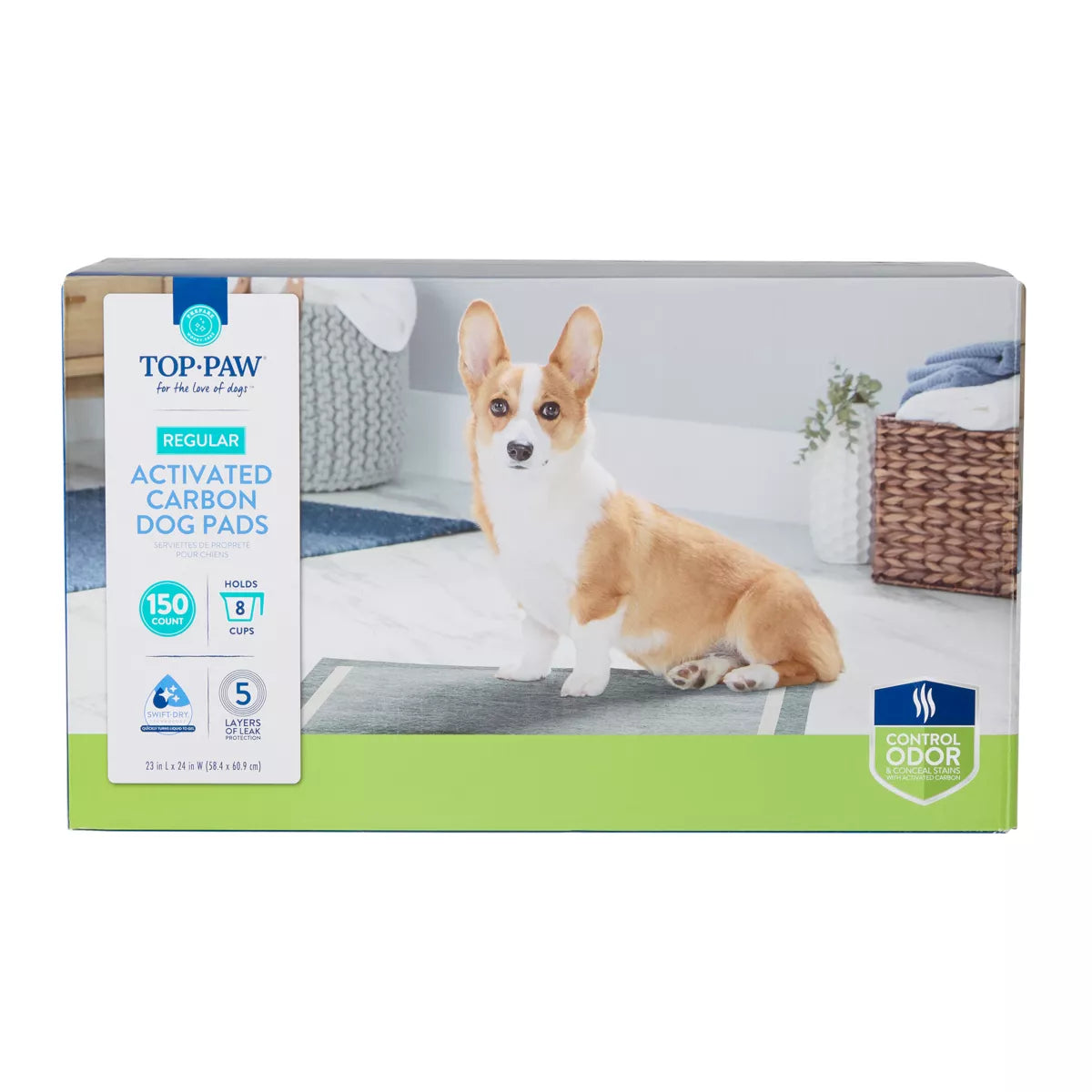 Top Paw Regular Premium Charcoal Carbon Dog and Puppy Pee Pads, 22 x 23, Unscented, 150 Count