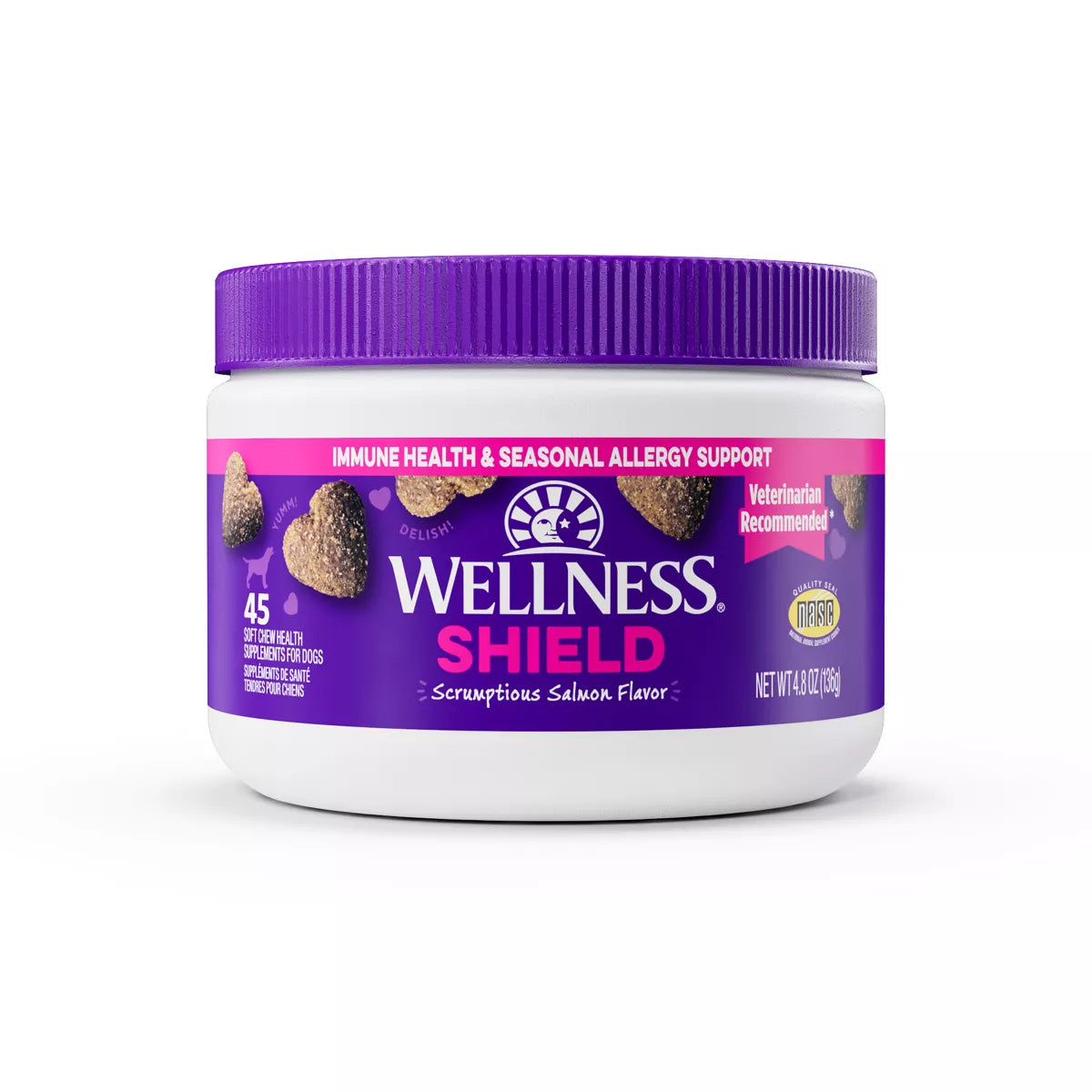 Wellness Dog Shield Immune Health & Seasonal Allergy Support Soft Chews, Salmon Flavor, 45ct