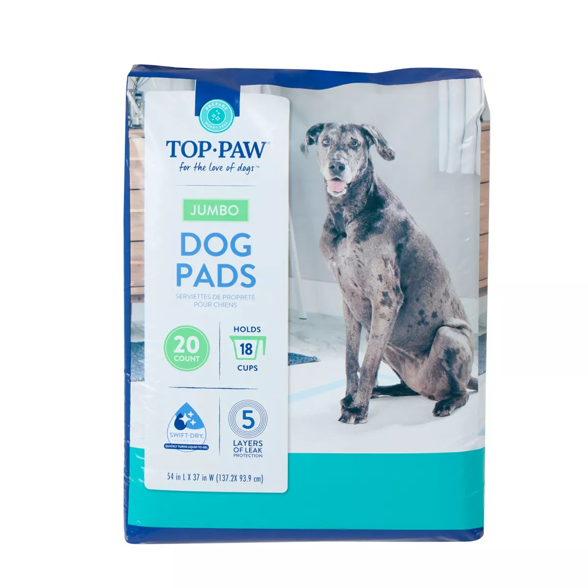 Top Paw Jumbo Premium Dog and Puppy Pee Pads, Potty Training, 54 x 37, Unscented, 20 Count