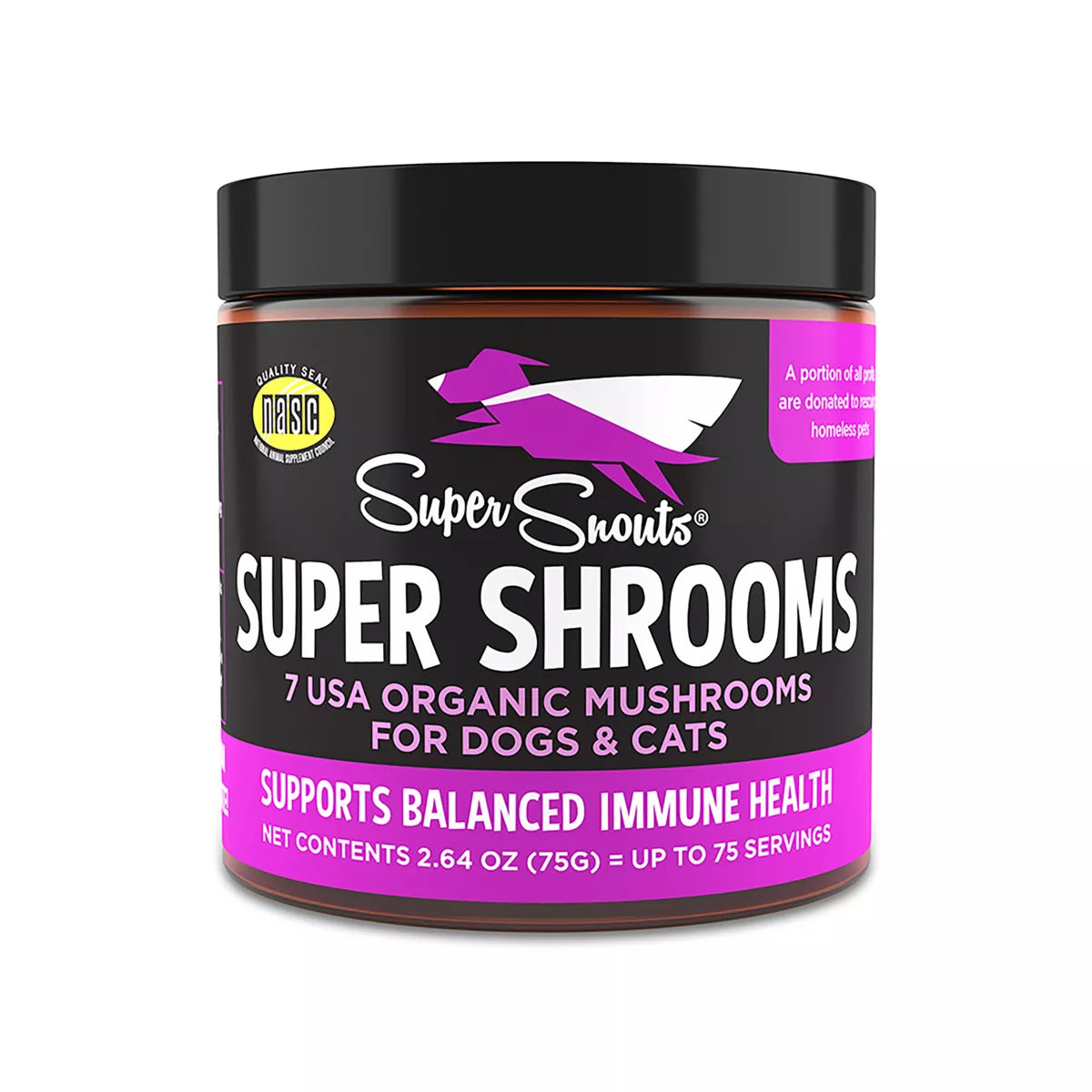 Super Snouts Super Shrooms Dog & Cat Immune Support Supplement, Organic 7 Mushroom Blend, 2.64 Oz