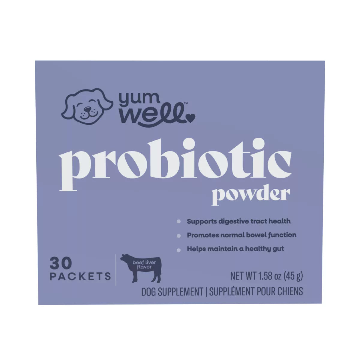 YumWell Dog Probiotic Powder, Supports Digestive Tract & Bowel Function, Beef Liver Flavor, 30ct