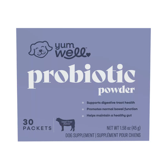 YumWell Dog Probiotic Powder, Supports Digestive Tract & Bowel Function, Beef Liver Flavor, 30ct
