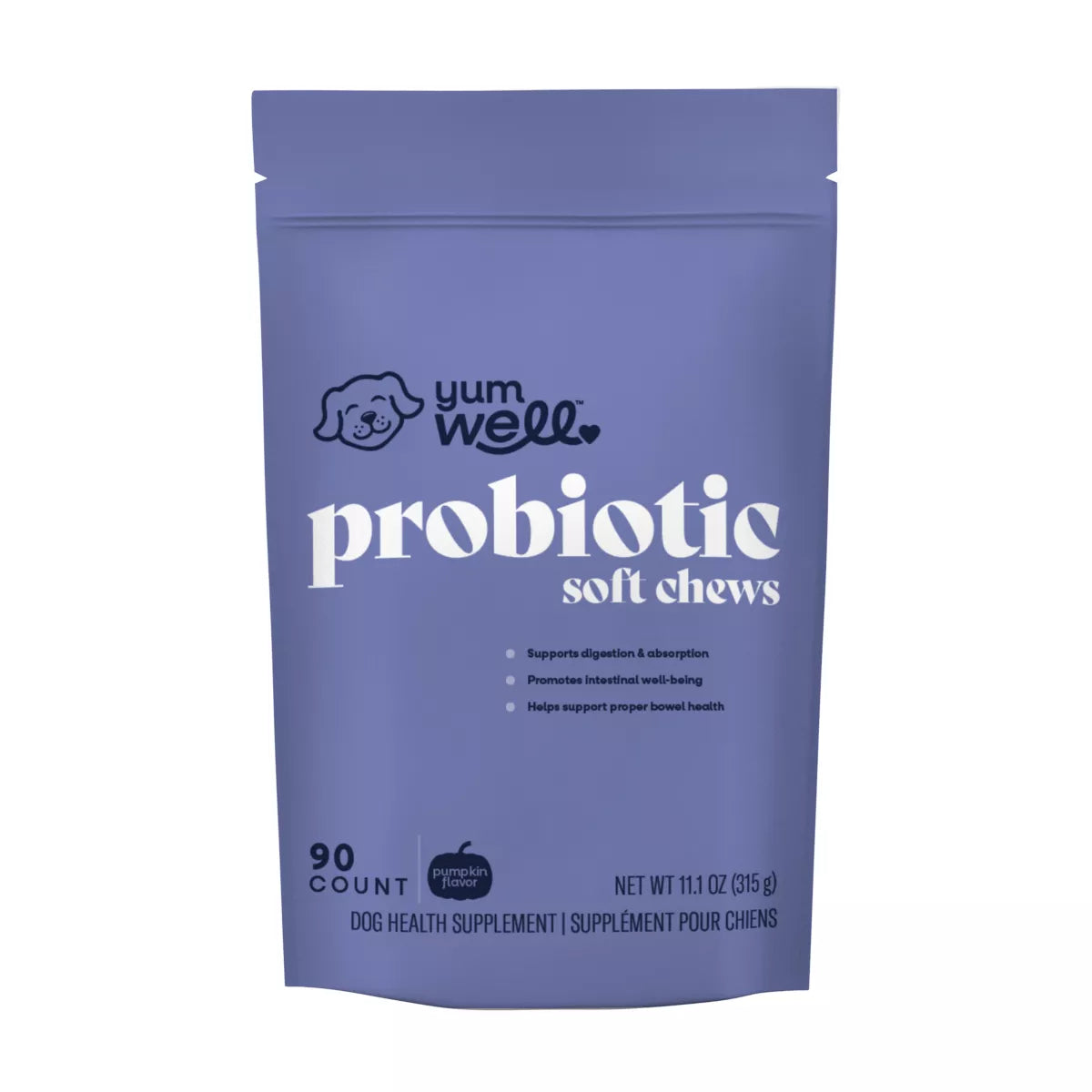 YumWell Dog Probiotic Soft Chews, Supports Digestion & Absorption, Pumpkin Flavor, 90ct