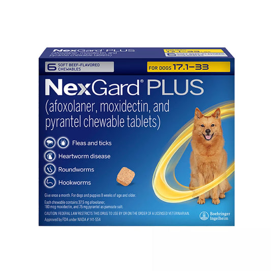 NexGard Plus Chewable Tablets for Dogs - 17.1-33 lbs, Gold Box