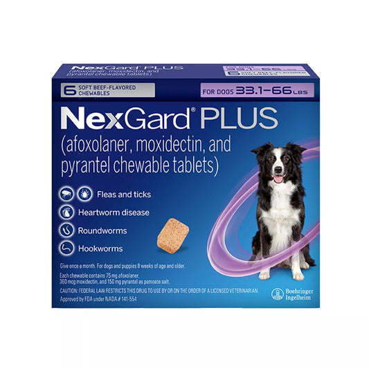 NexGard Plus Chewable Tablets for Dogs - 33.1-66 lbs, Purple Box