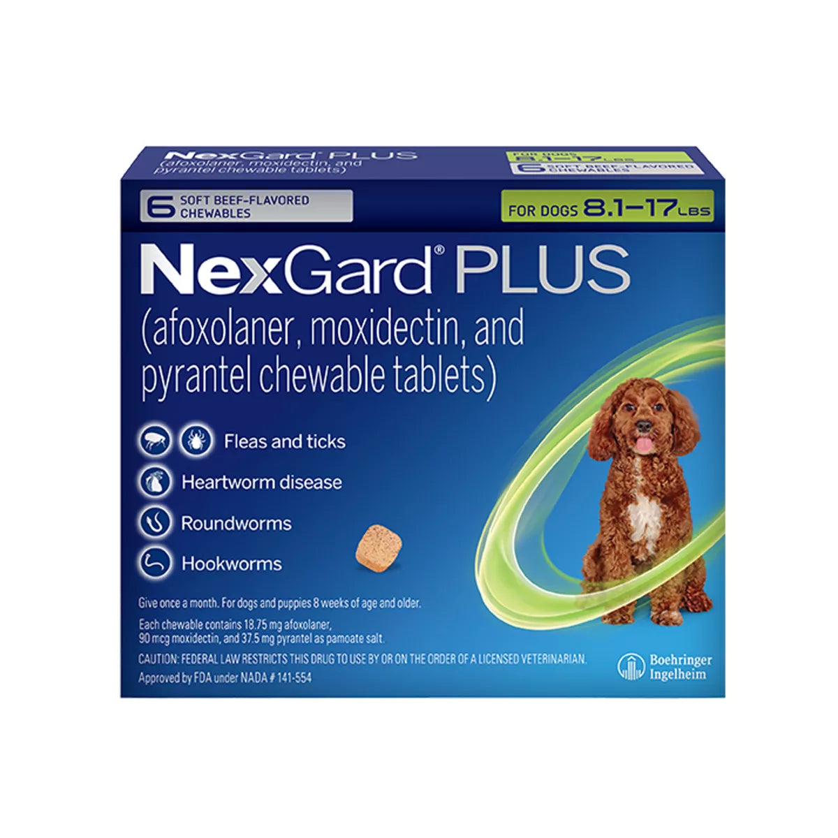 NexGard Plus Chewable Tablets for Dogs - 8.1-17 lbs, Green Box