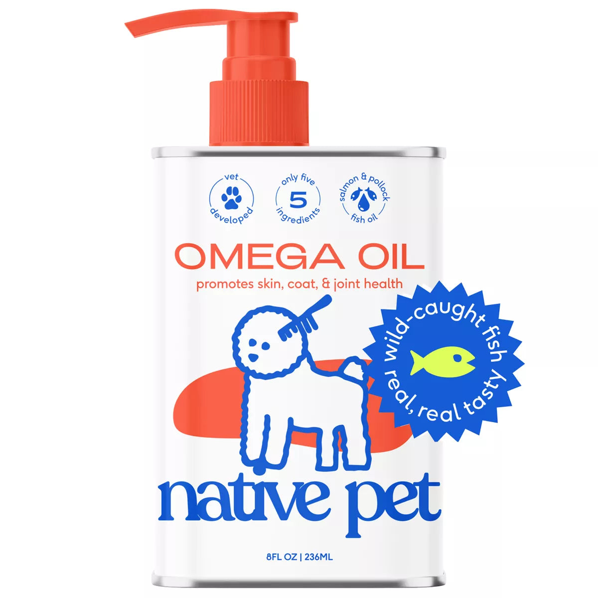 Native Pet Dog Omega-3 Fish Oil & Alaskan Salmon Oil Skin & Coat Health Supplement- 8, 16 & 32 fl oz