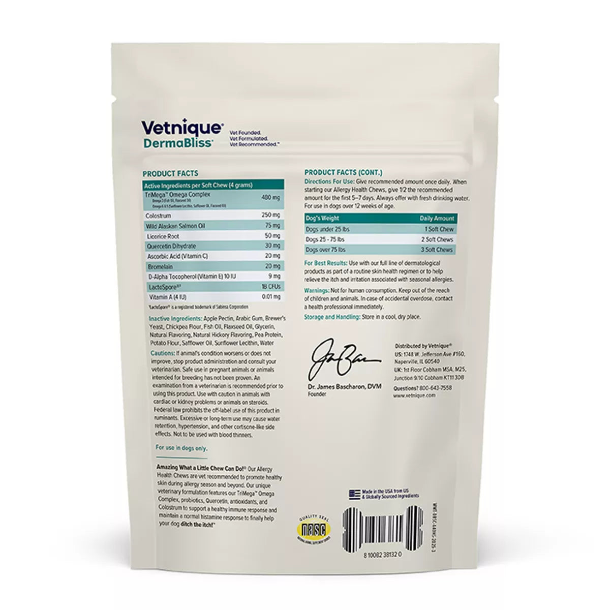 Vetnique Dermabliss Dog Seasonal Allergy & Immune Soft Chews, Skin Health, Salmon Flavor, 30 Count