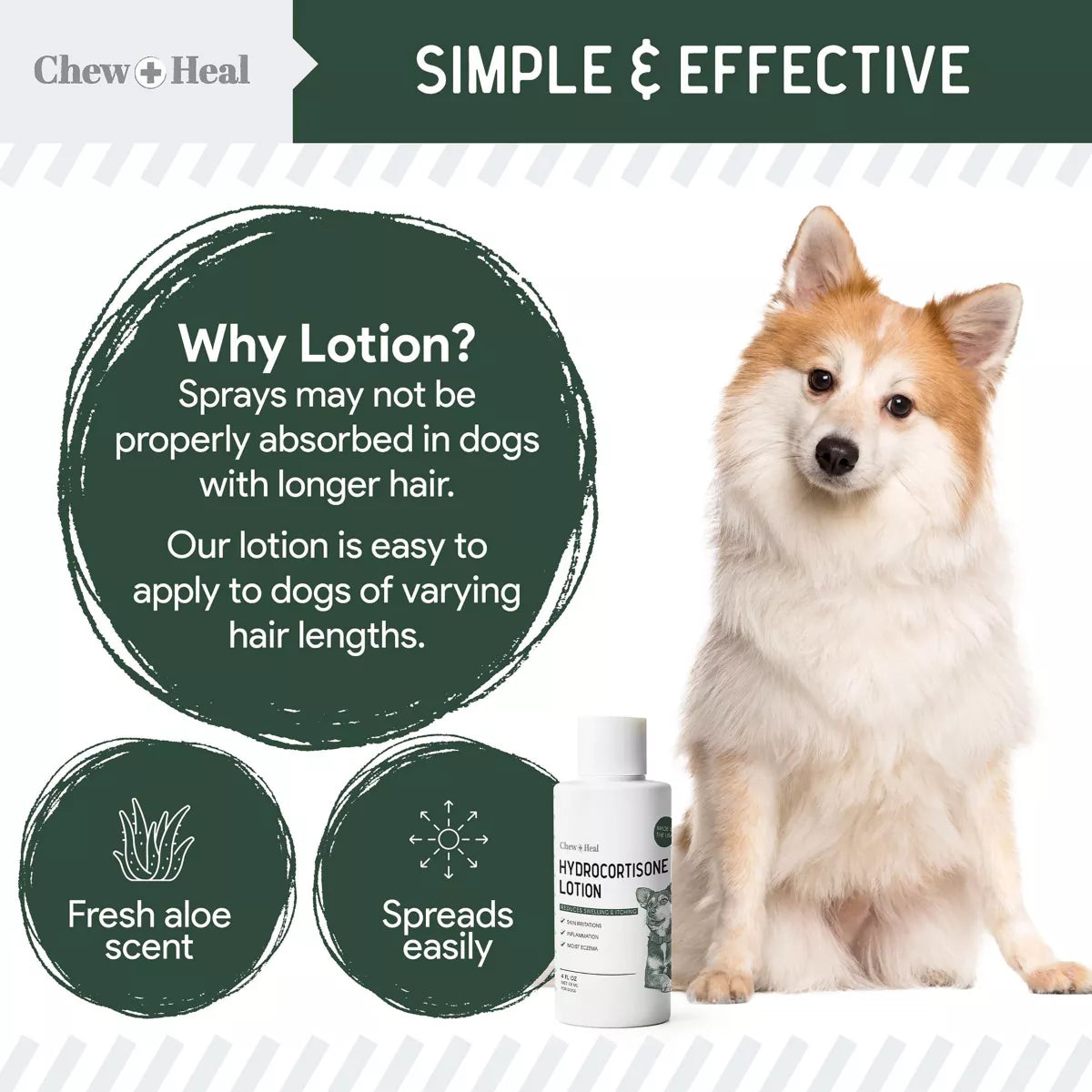 Chew + Heal Dog Hydrocortisone First Aid Essential Skin Lotion, Reduces Swelling & Itching, 4-fl oz