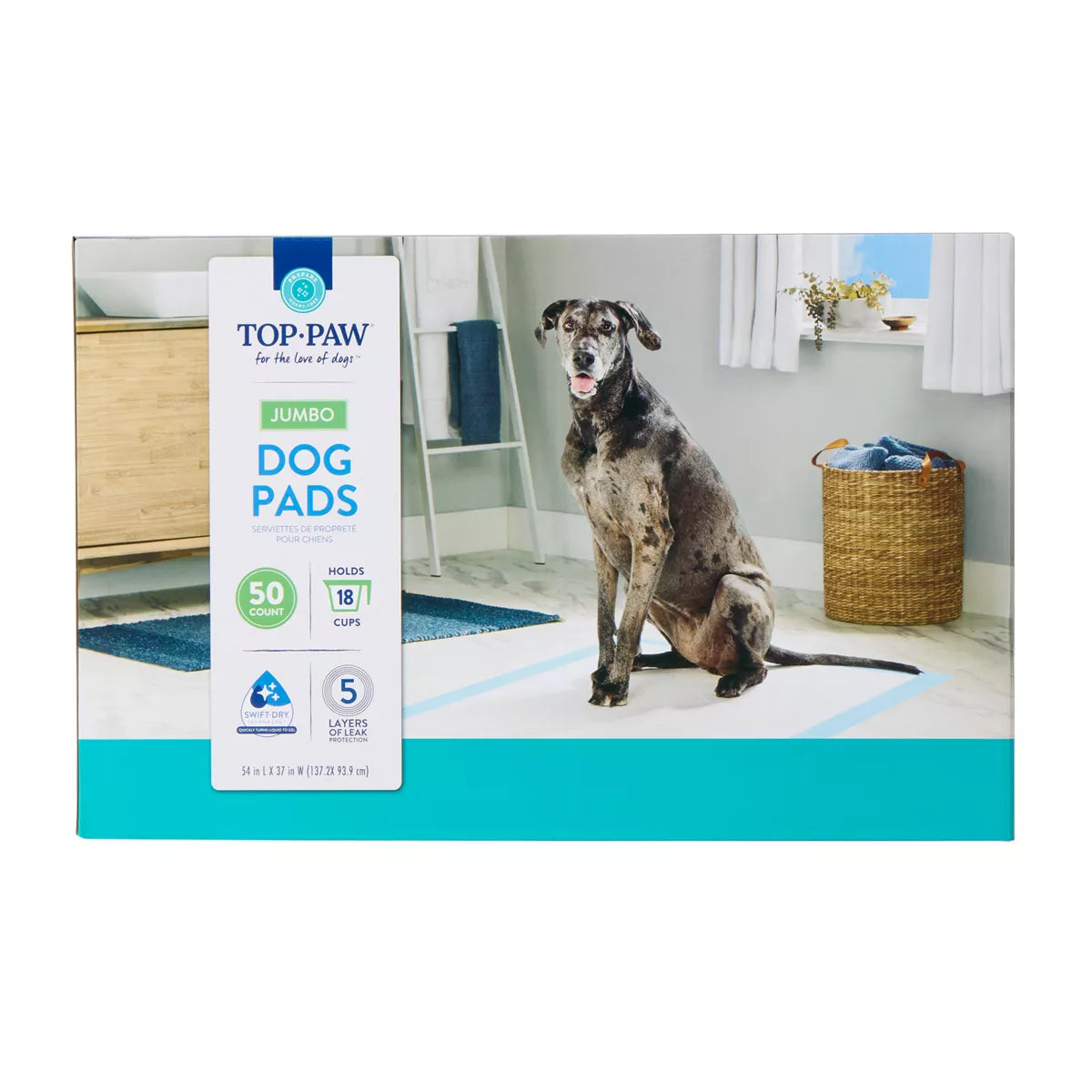 Top Paw Jumbo Premium Dog and Puppy Pee Pads, Potty Training, 54 x 37, Unscented, 50 Count