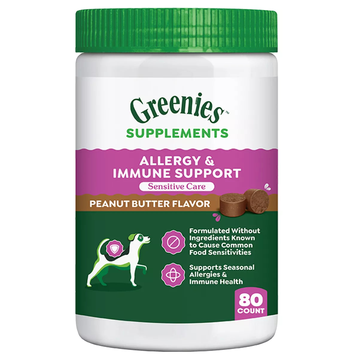 Greenies Dog Allergy & Immune Support Sensitive Care Supplement, Peanut Butter Flavor, 40-80 Count