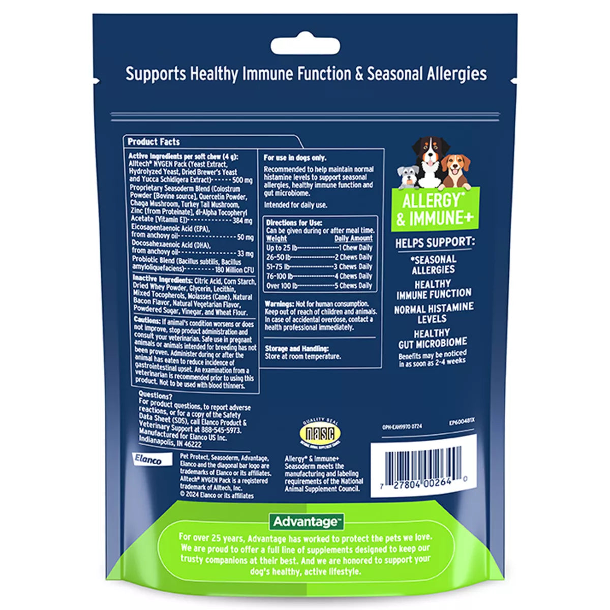 Pet Protect Dog Allergy & Immune+ Soft Chew Supplements, Vet-Formulated, Bacon Flavor, 60 Count