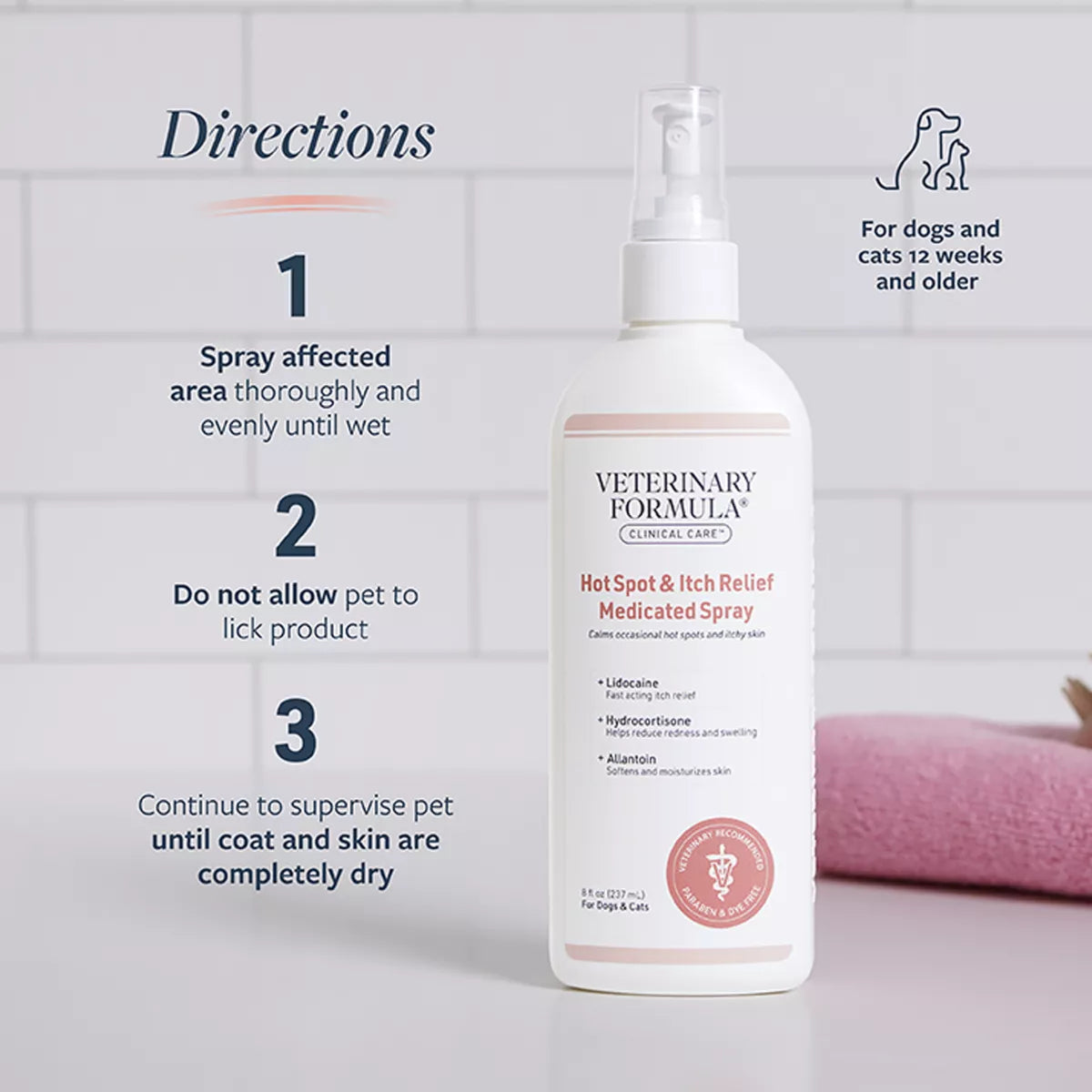 Veterinary Formula Clinical Care Hot Spot & Itch Relief Medicated Spray for Dogs & Cats, 8 Fl Oz